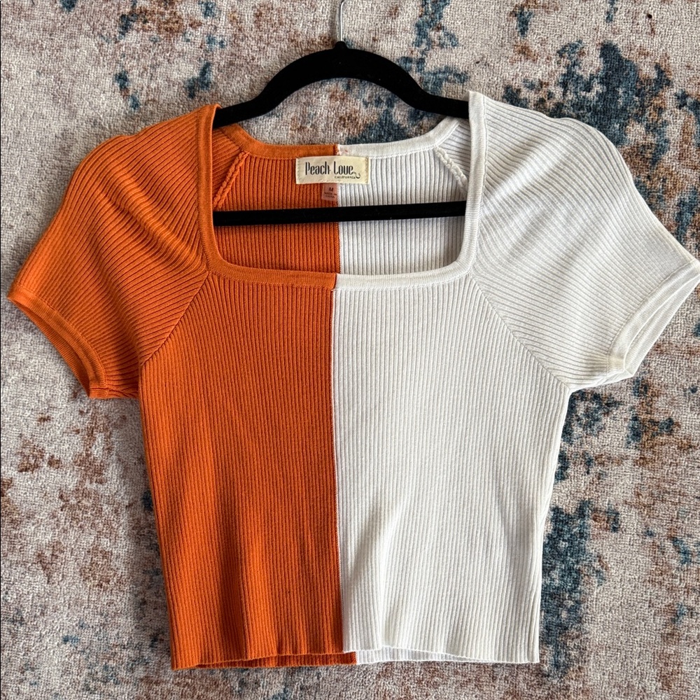 Peach Love California Orange and White Color Block Crop Top